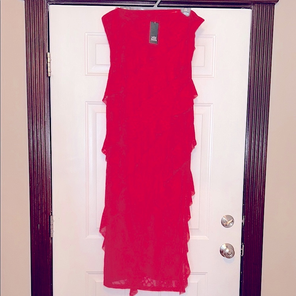 Wild Fable Strapless Maxi Dress 2X Red Lined Lace Ruffles Holiday Formal Wedding